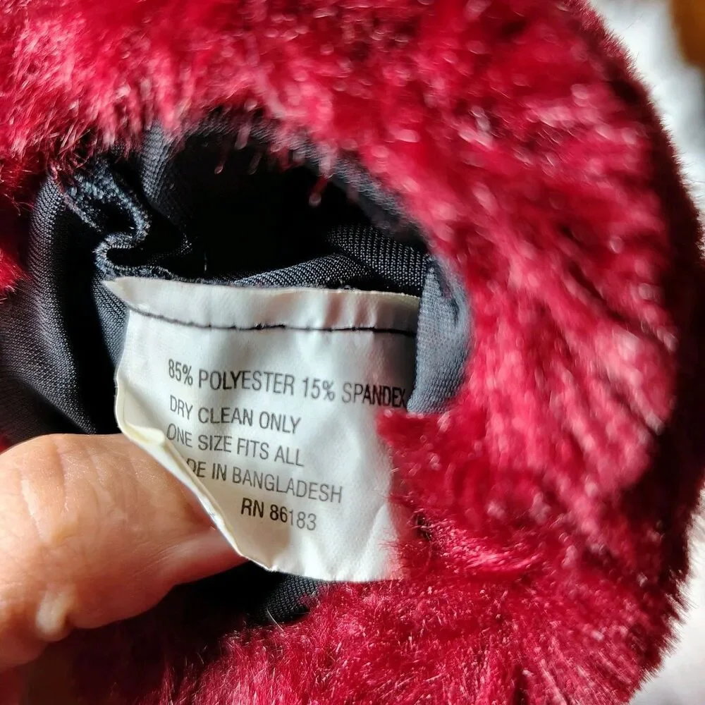 Retro Blk Classy Velvet VTG Gloves W Red Faux Fur Cuff/RT1